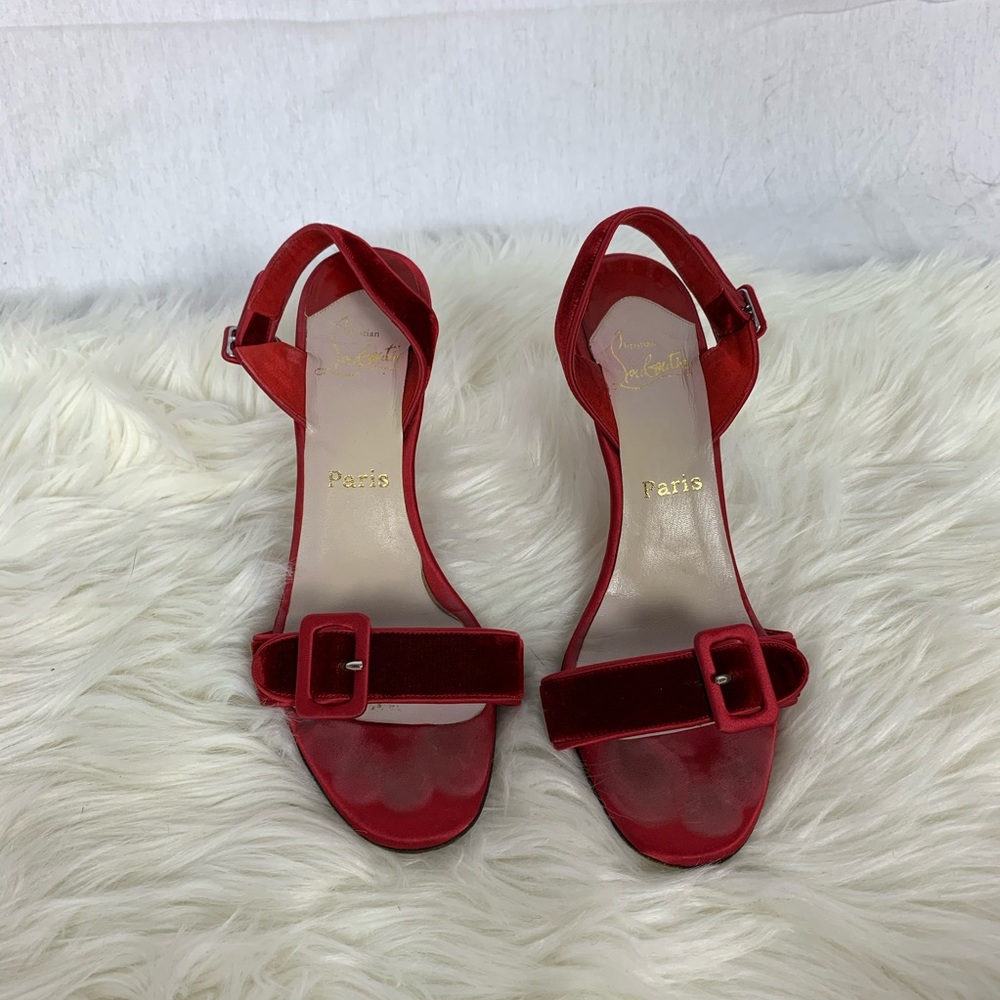 Christian Louboutin red velvet strap heels size 9